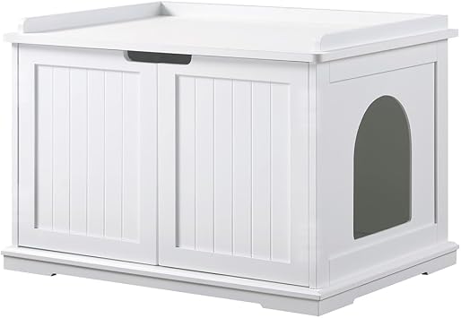 unipaws Cat Litter Box Enclosure Furniture، Cat Washroom، Hidden Litter Box Cover، Cabinet for Large Cat، Dog Proof Cat Litter Boxes، Hideaway Litter Box، Cat House، White   