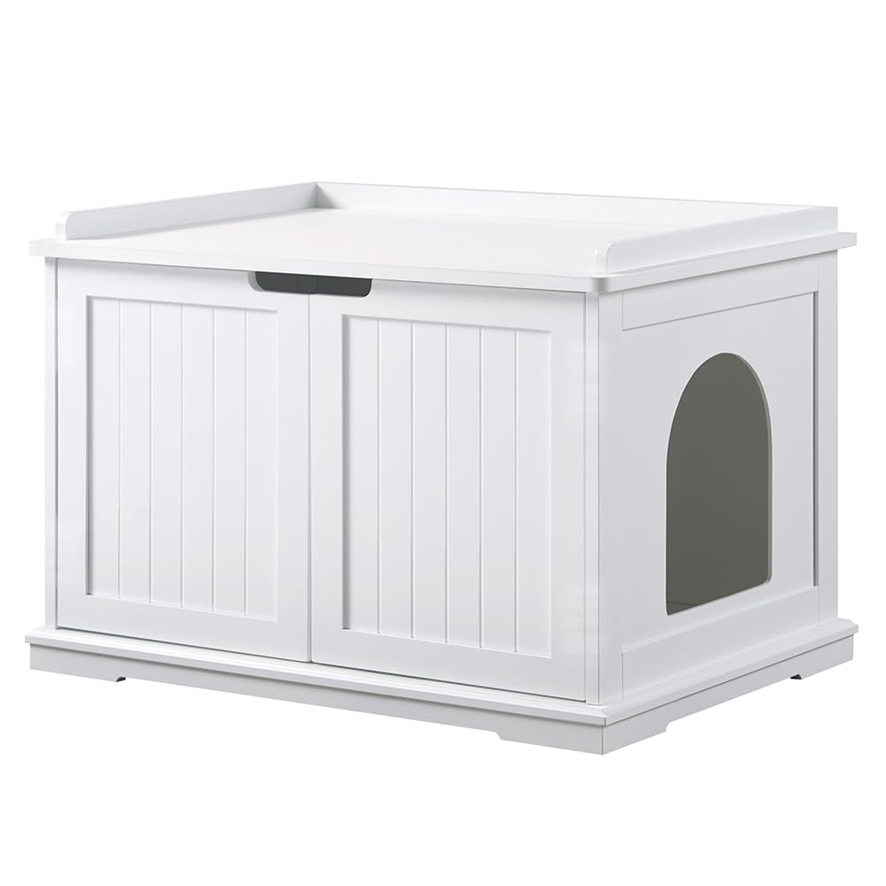 unipaws Cat Litter Box Enclosure Furniture, Cat Washroom, Hidden Litter Box Cover, Cabinet for Large Cat, Dog Proof Cat Litter Boxes, Hideaway Litter Box, Cat House, White