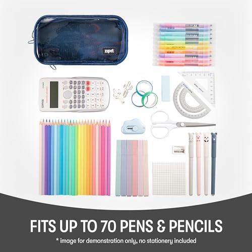 Image of ZIPIT Half & Half Pencil Case, 3 Compartment Zipper Pouch for School, Stationery Bag for Teen Girls Boys and Adults, Denim