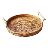 FOMIYES Cesta Tejida de Ratán Pequeña 22 Cm Marrón Claro para Pan y Postres, Recipiente Multifuncional para Bocadillos, Adecuado para Cocina, Comedor y Restaurante
