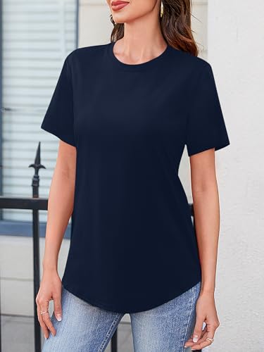 Image of Elesomo Womens Shirts Casual Crew Neck Short /Long Sleeve Tunic Tops Tees