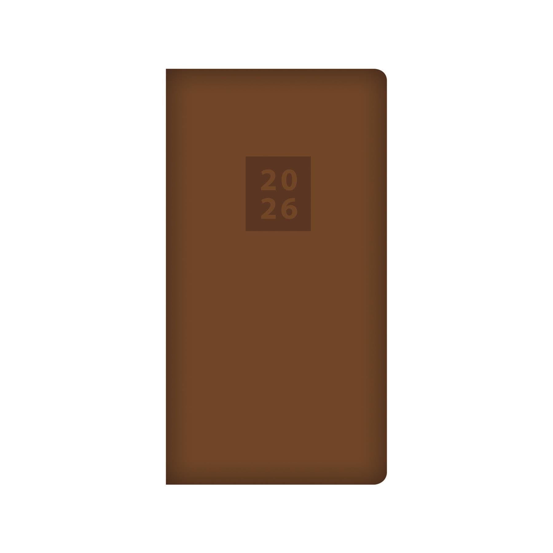 2026 Slim Pocket Diary Week to View - Rich Brown Embossed Soft Touch Cover Wallet Size Planner - Work School Travel Compact Daily Organiser Notebook for Professionals