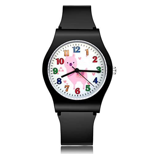 Reloj para niña Moda Lindo Estilo Alpaca Relojes Estudiante Niñas Cuarzo Correa de Caucho Reloj de Pulsera Relojes para niñas (Color : Pink)