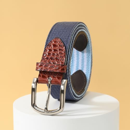 Mile High Life Golf Belts for Men, Canvas Belt with Genuine Leather Tips, Embroidered 2 Layer Web Belt with Pin Buckle3