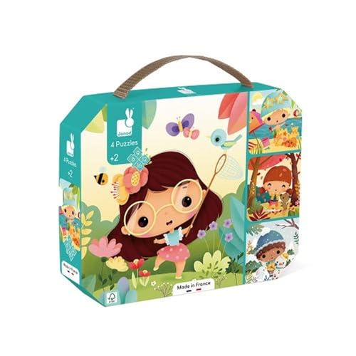 Janod - 4 Puzles Las 4 Estaciones - Puzle Infantil Evolutivo de 6 a 16 Piezas - Ejercita Paciencia y Motricidad Fina - Juego Educativo a Partir de 24 Meses, J02542