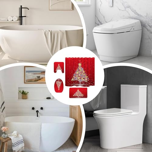 Alfombra navideña con funda para asiento de inodoro ideal para tu baño 6