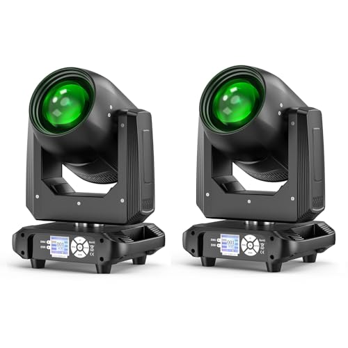 Moving Head Beam Stage Light 200W, RGBW LED Party Light with Electronic Focus 14 Patterns 10 Colors DMX512 Professional Lighting Effects 18 Prisms for Party Stages Disco Halloween 2PCS