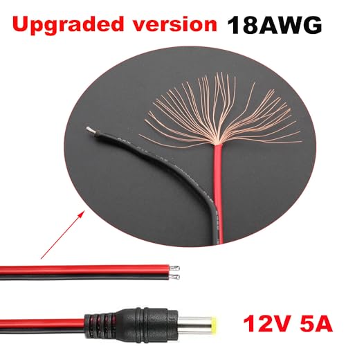 RUNCCI-YUN 5,5 X 2,1 mm DC Hohlstecker Power Mount Adapter Set,5pcs18AWG DC 12V 5A Male DC Power Pigtail Kabel,5pcs 20AWG 5,5 X 2,1 mm Female Buchse Kabel für CCTV Sicherheit Kamera