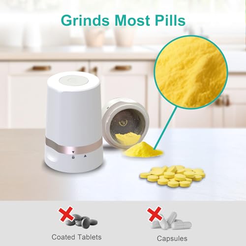 Image of Fullicon Electric Pill Crusher, One Touch Grinding, Fine Powder, Rose Gold | Handles Uncoated Pills or Vitamins, Won't Slide or Spill, Safe Blade, Cordless for Travel, Stylish