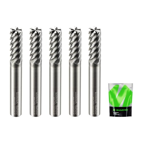 SHARPRO 6mm Shank End Mill Bit 6mm Cutting Dia. 6 Flutes AlCrN Coated Carbide Square CNC Milling Router Bit, Apply for Alloy Steel, Stainless Steel, Cast Iron and Aluminum Cutting (5PCS)