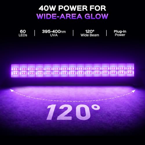 Image of T-SUN LED Black Light Bar, 40W Blacklight Bars for Halloween Decor Display | Blacklight Bar with 5ft Cord, Black Lights for Glow Party, Fluorescent Poster, Game Room, Stage Lighting, Covers 22x22ft Area