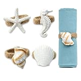 KASESSS Set di 4 Portatovaglioli A Tema Oceano, Rustico In Stile Costiero Anelli Portatova...