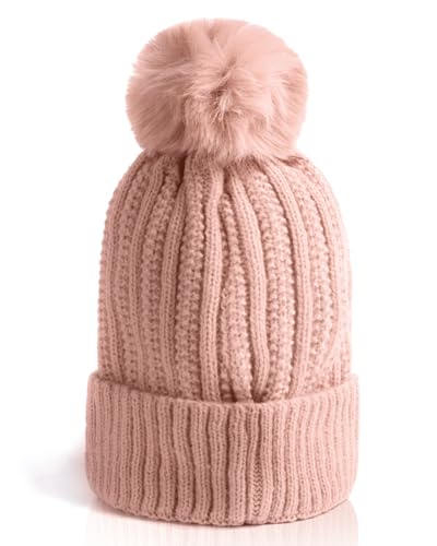 Image of Nollia Women's Pom Pom Knit Winter Beanie for Cold Weather - Warm Fleece - Cable Knit