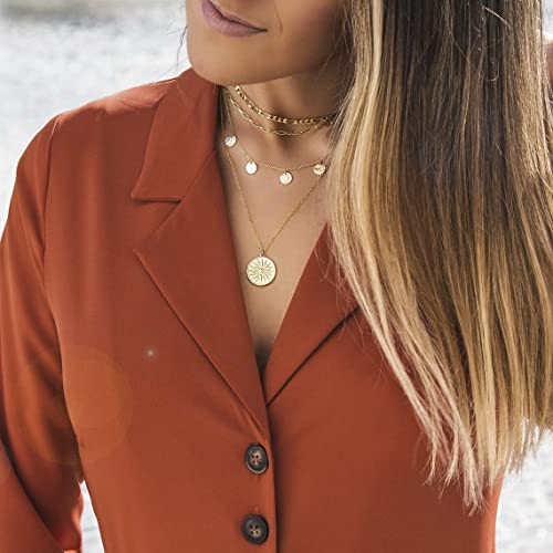 MIDEEO 14K Gold Leaf Pendant Necklaces for Women Dainty Sun Coin Choker Medallion Moon Star Necklace Minimalist Jewelry4