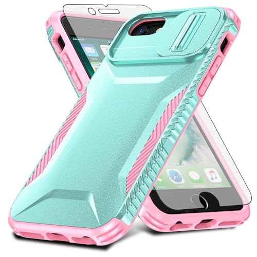 Asuwish Phone Case for iPhone 6/6s/7/8/SE 2020 2022 with Screen Protector and Slide Camera Cover Rugged Hybrid Shockproof Cell i Six Seven 6a i6 i7 i8 7s 8s SE2020 SE2 2 SE2022 SE3 3 Women Mint Green