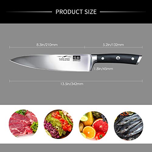 SHAN ZU Japanese Chef Knife 8 inch, Professional Kitchen Knives, High Carbon Stainless Steel Sharp Cooking Utility Knife with Ergonomic Handle