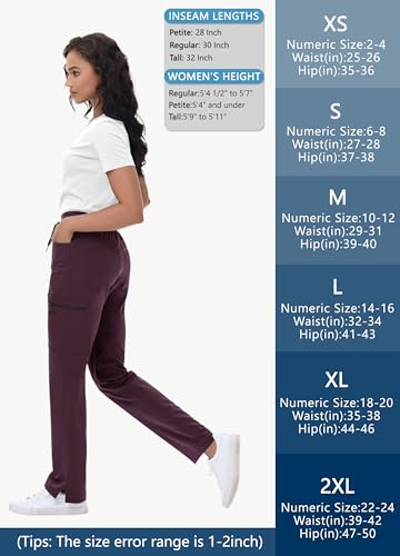 Image of MIVEI Straight Leg Scrub Pants for Women with 8 Pockets High Rise Modern Classic Fit Cargo Scrub Bottom Flare Drawstring