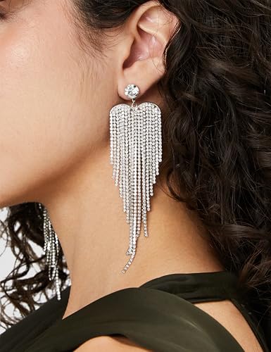 Image of Rubans Long Dangler Earrings Crystal & American Diamond Zirconia Jewellery Gift for Women & Girls