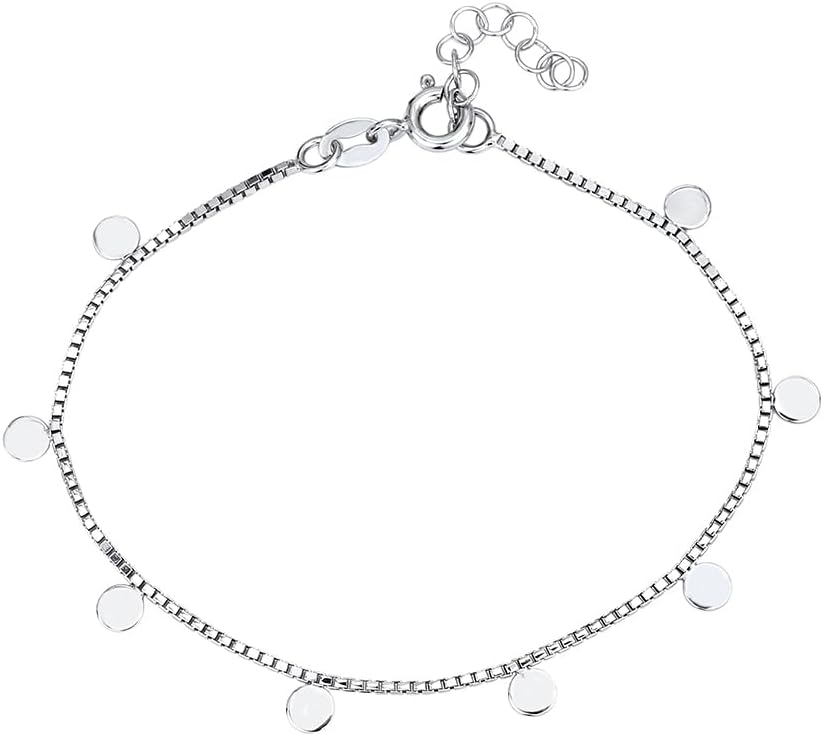 Vanbelle Sterling Silver Jewelry - Rhodium Plated with 925 Stamp - Dangling Multi-disc Charm Bracelet - Elegant Handcrafted Beautifully Deisgned for Women 6.50" Long + 1" Extender