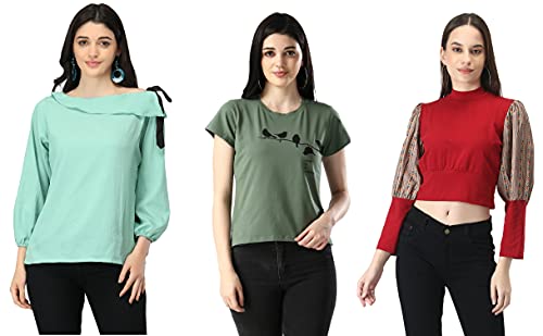 Image of DHRUVI TRENDZ Women's Regular Fit T-Shirt (2021 Turquoise & Green & Red Large)