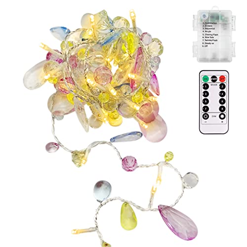 Battery Operated Indoor House String Lights Bohemia Style String With Colorful Jewels Led Fairy Christmas Lights Battery Powered 8 Mode Remotetimer 30 Warm White Led Gift Lights For Bedroom Kids #TOP1