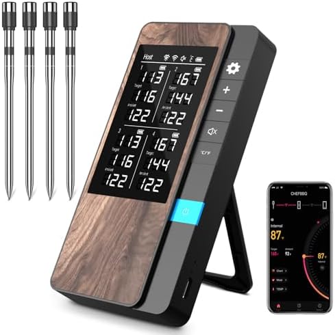Termometro Cocina Paquete de 4, Pakinui Termometro Digital Cocina Inalámbrico con Aplicación, IP67 a Prueba de Agua Meat Thermometer, Termometro Carne para BBQ, Horno, Grill, Cocina, Asador