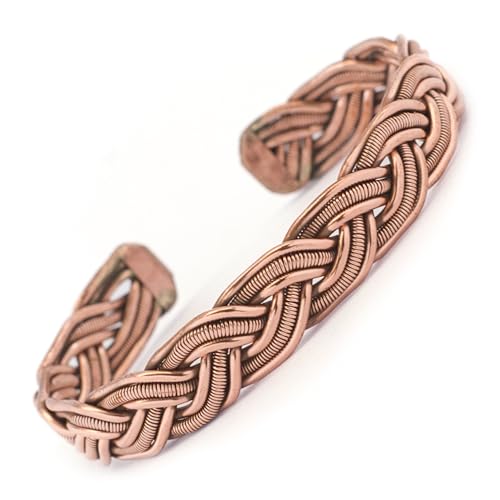 Generico Bracciale in Rame Puro Intrecciato, Rotondo, Martellato, Regolabile Unisex, Gioielli Hippie Boho Himalayani, Fatto a Mano in Nepal