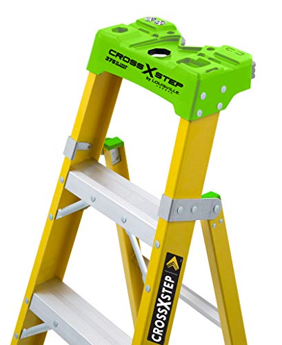 Louisville Ladder 8 ft FXS1408HD 2-in-1 Duty Rating Shelf Fiberglass Cross Step Ladder 375 lb Type IAA, 8', Yellow