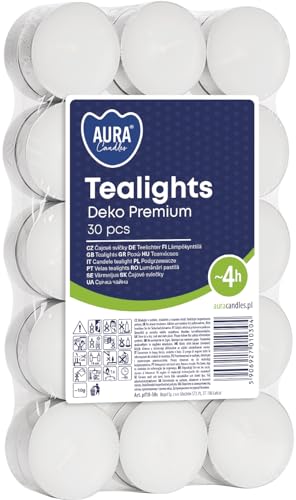 Lot de 30 bougies chauffe-plat blanches emballées dans une pile - Sans odeur - 4 heures de combustion - Petites bougies pour bougeoirs - 10 g