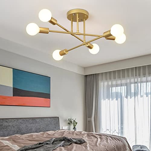 Asvert Vintage Deckenleuchte, Deckenlampe Gold,Deckenlampe 6x E27 Fassung Design Modern Kronleuchter Metall für Wohnzimmer Schlafzimmer Esszimmer Restaurant Cover