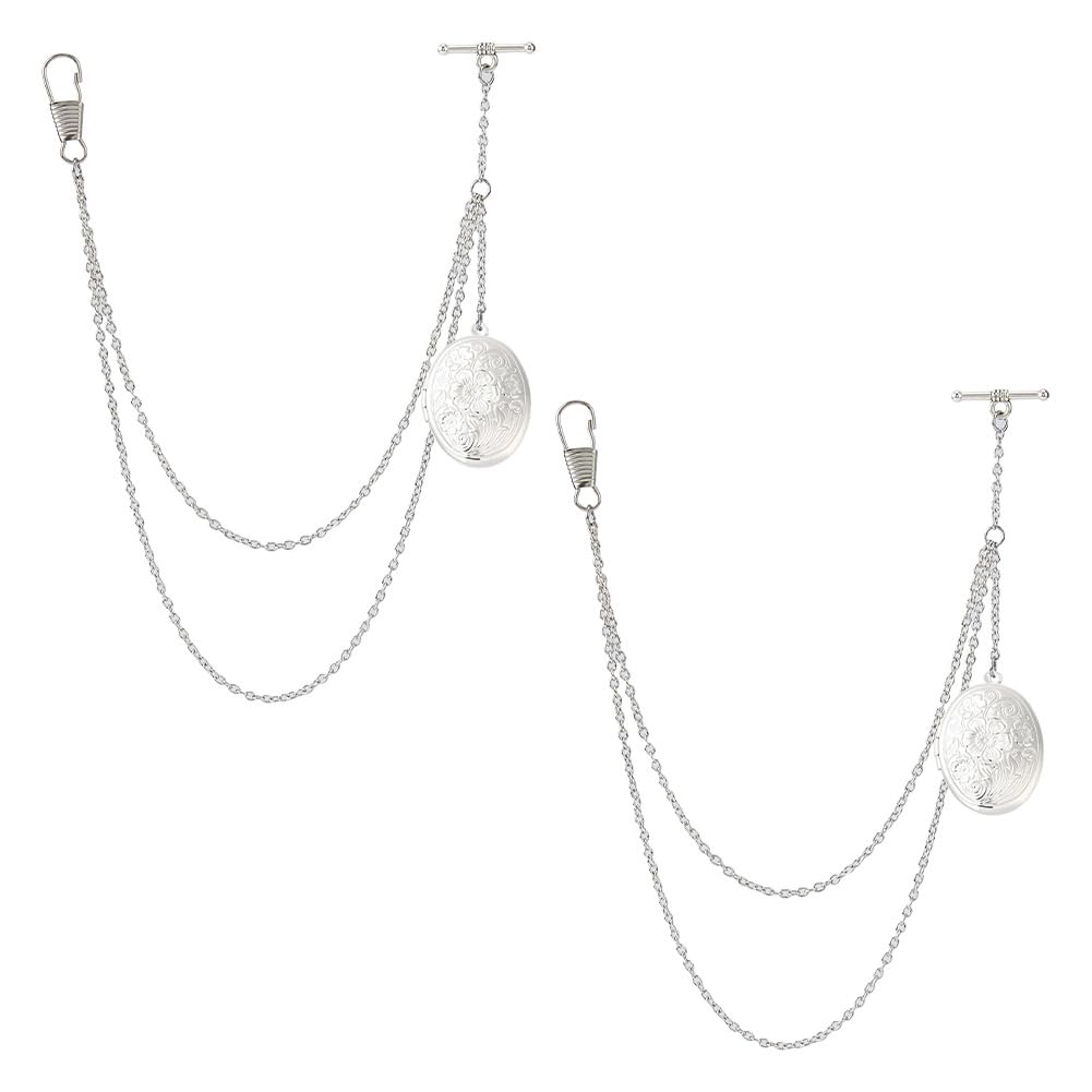 SUPERFINDINGS Lot de 2 chaînes de montre de poche en laiton avec médaillon amovible en forme de fleur pour homme, chemise, manteau, veste, platine, 10.39inch