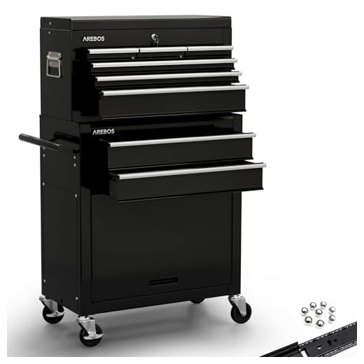 AREBOS Werkstattwagen 9 Fächer | inkl. Antirutschmatten | Kofferaufsatz mobil & herausnehmbar | zentral abschließbar | kugelgelagert | inkl. Feststellbremsen | Schwarz