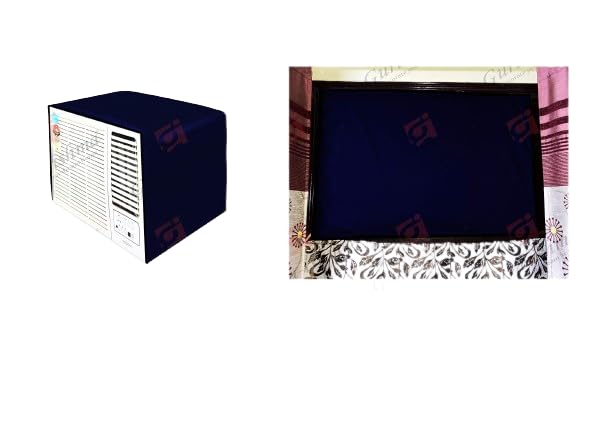 Image of Waterproof Polyester Window AC Cover 1 Ton - Indoor & Outdoor Combo Set with Elastic fit | All-Weather Dustproof UV & Scratch Protection, Durable Secure Fit-(Blue)