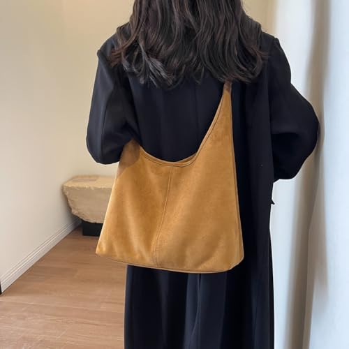 Women Suede Shoulder Bag Fashion Tote Bag Large Capacity Stylish Crossbody Bag Solid Color Top Handle Bag Adjustable Strap Vi4