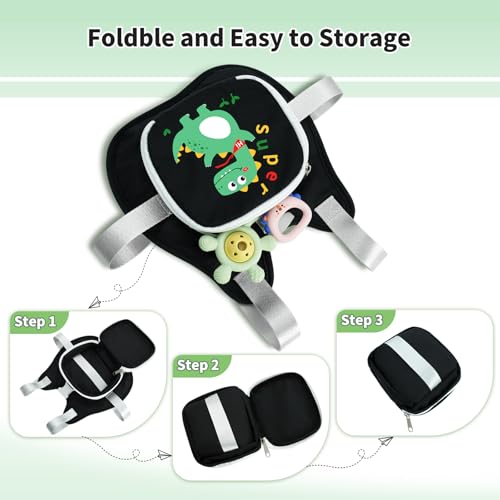 Toddler Harness Backpack Leash with Wrist Link | Cute Dinosaur Anti-Lost Walking Strap for Kids | Foldable & Adjustable Child Safety Belt for Boys & Girls(Black)