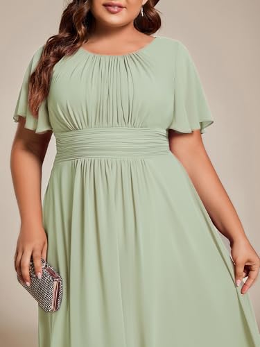 Image of Ever-Pretty Women's Plus Size Formal Wedding Guest Dresses for Curvy Women A Line Chiffon Midi High Low Cocktail Dress