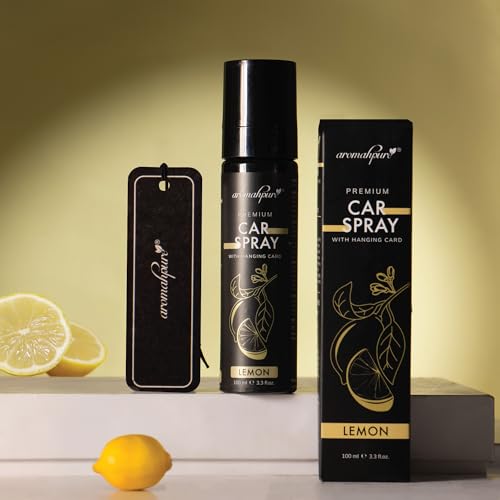 Image of Aromahpure Lemon Car Perfume Spray with Hanging Card | 100ml | Long Lasting 800+ Sprays Car Fresheners | IFRA-Compliant Fragrance and Travel Friendly Car Air Freshener| CFC Free &Fast Acting Formula