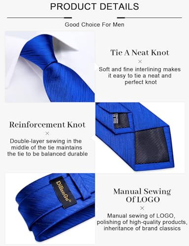 Image of DiBanGu Mens Striped Tie Silk Woven Necktie and Pocket Square Cufflinks Tie Clip Set Wedding Business Formal Gift Tie for Men