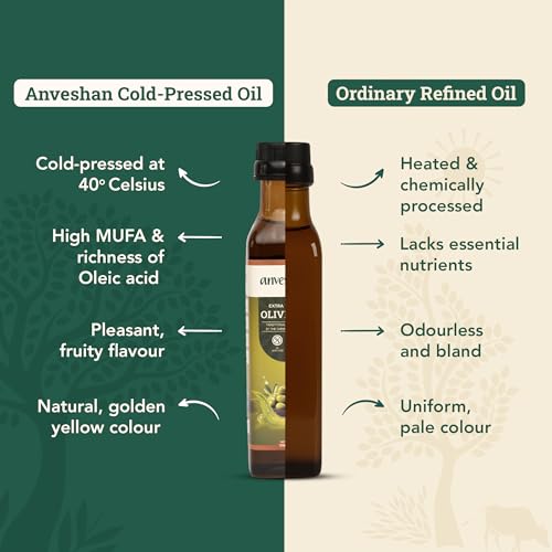 Image of Anveshan Extra Virgin Olive Oil - 250Ml | Wood Cold Press Extraction | Rich In Vitamin E & K | Perfect For Salad Dressings, Sauteing, Marinades - Imported From Spain