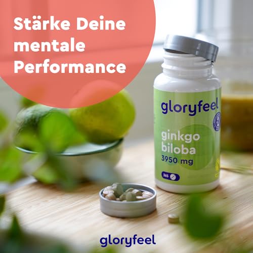 Ginkgo Biloba 3950mg - 365 tableta visoke doze - S flavonoglikozidima + terpenskim laktonima & ginko bez kiseline - 50:1 ekstrakt - Laboratorijski ispitano, vegansko i proizvedeno u Njemačkoj bez aditiva