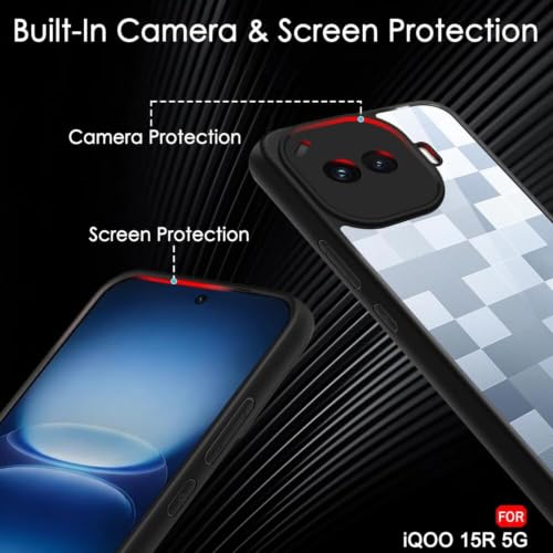 Image of VONZEE Clear Back Case Cover for IQOO 15R 5G | Shockproof Design | Hard Back Cover Case for IQOO 15R 5G (PC & TPU, Black)