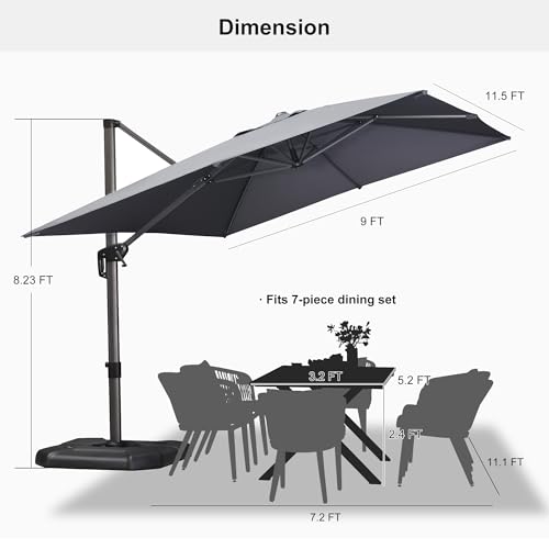 Purple Leaf ZY04XH-NEW3 9' X 11.5' Patio Umbrella Outdoor Cantilever Rectangle Umbrella Aluminum Offset Umbrella thumb #8