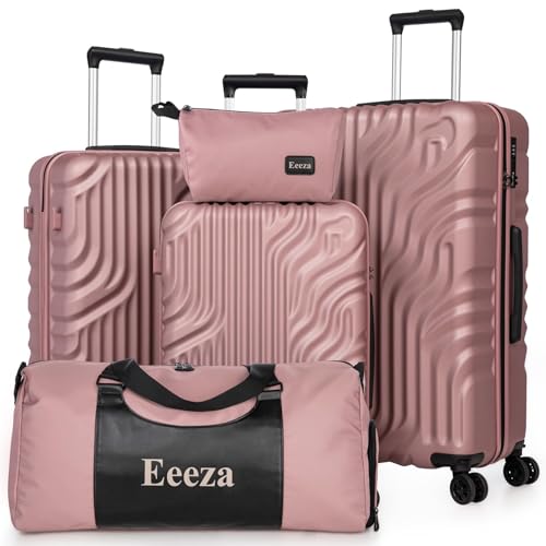 Eeeza Luggage Sets Suitcase Sets 5 Piece Luggage Sets Suitcase with ABS Hard Shell Lightweight TSA Lock and Double Rotatable Detachable Wheels(RoseGold,20"/24"/28"/DB/TB)