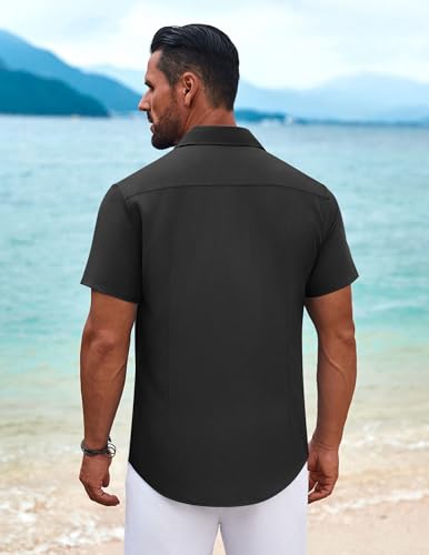 COOFANDY Mens Cuban Shirt Short Sleeve Button Up Beach Shirt Guayabera Shirts for Men Black - Image 4