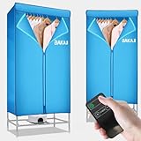BAKAJI Asciugabiancheria Elettrico ad Armadio con Telecomando e Display di Controllo, Asciugatrice Stendino Asciuga Biancheria ad Aria Calda, Potenza 1200W, Timer 180 min, Dimensione 65 x 45 x 138 cm
