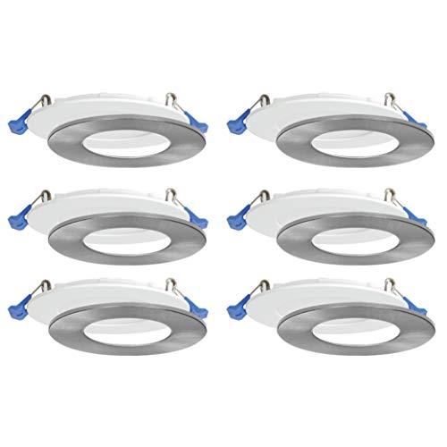 Nadair, 4’’ LED Recessed Ultra Slim Lights, 6-Pack, IC Rated, Dimmable, 9W=75W, 900 Lumens, 3000K (Warm White), Large Junction Box, Quick Connect System, White Finish, Brushed Nickel Trim Included