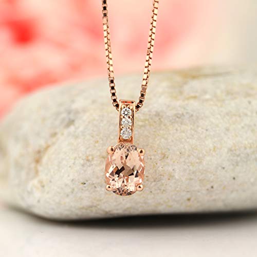 GNG Natural Morganite & Diamond Pendant Necklace In Sterling Silver (Rose Gold Plated)2