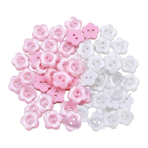 Baby Cardigan Buttons 100 PCS 12 mm Flower Resin Sewing Buttons Pink and White 2 Hole Buttons for Knitting Sewing and Crafting