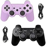 Tidoom PS3 Controller Wireless Playstation 3 Controller Bluetooth Gamepad Compatible for PS3 Remote Controller with Cables Purple Black 2 Pack