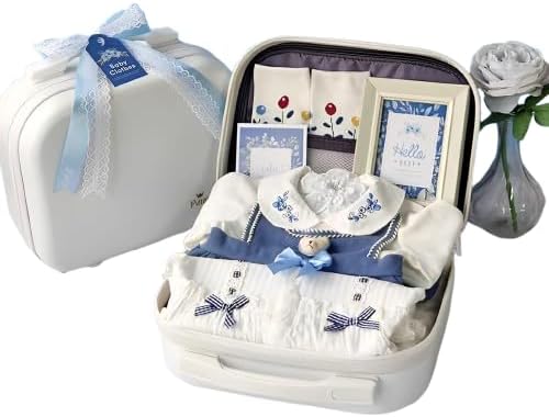 Adorable Baby Gift Set Luxury Newborn Gift Hamper, Premium Organic Cotton Clothes, Jumpsuit, Romper, Plush Toys & Travel Suitcase, Cozy Winter Outfit Present for Girls 0-3 Months